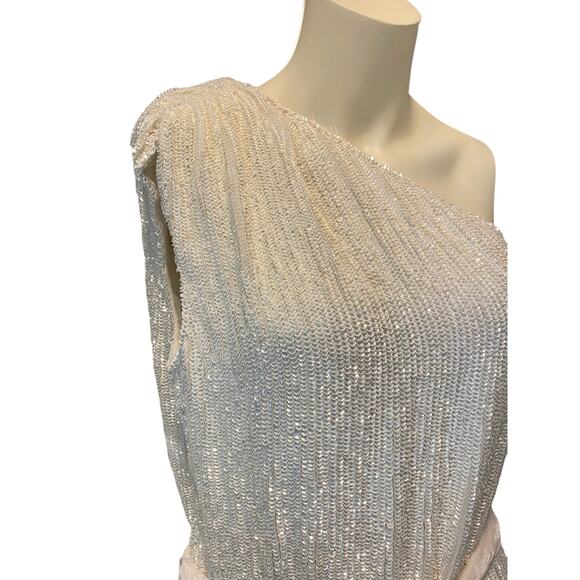 Retrofete Ella Dress One Shoulder Sequin Tie Mini White Small - Picture 6 of 9